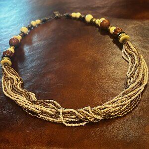 Multi-Strand Cream, Tan & Brown Beaded Necklace